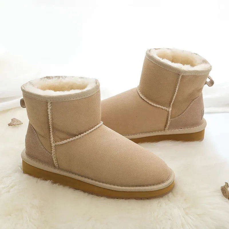 Klassische neue Winterstiefel aus echtem Schaffell, Schneestiefel 2025, Damenschuhe, natürliche Fellwolle, echtes Schaffell, Damen-Knöchel-Schneestiefel