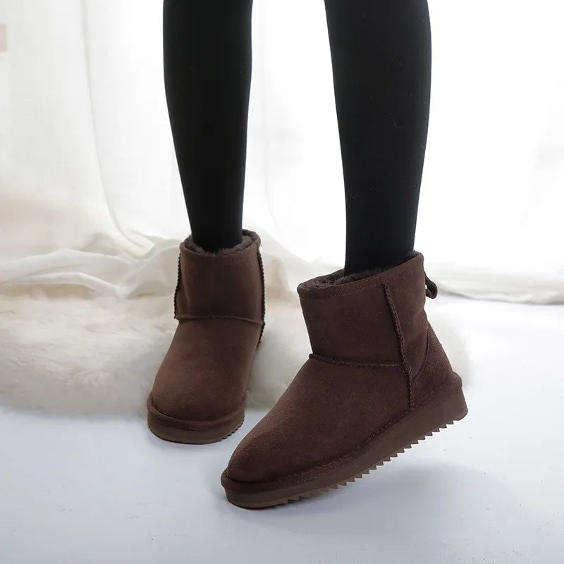 Klassische neue Winterstiefel aus echtem Schaffell, Schneestiefel 2025, Damenschuhe, natürliche Fellwolle, echtes Schaffell, Damen-Knöchel-Schneestiefel