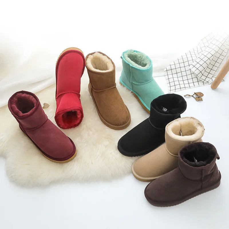 Klassische neue Winterstiefel aus echtem Schaffell, Schneestiefel 2025, Damenschuhe, natürliche Fellwolle, echtes Schaffell, Damen-Knöchel-Schneestiefel