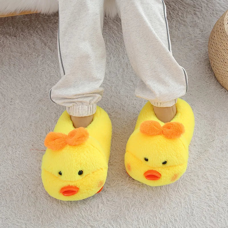 Warme Hausschuhe Niedliche Indoor-Hausschuhe Bequeme Damen-Zehentrenner Rutschfeste Winterschuhe Flache Cartoon-Schuhe für den Boden EU36-43 Geschenke Gelb