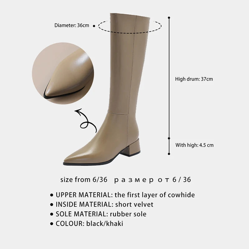 Ods Herbst Winter Damen Kniehohe Klassische Stretch Schlanke Lange Stiefel mit Dicken Hohen Absätzen, Quadratspitze, Schlichte Schuhe in Großen Größen 41 42 43 45