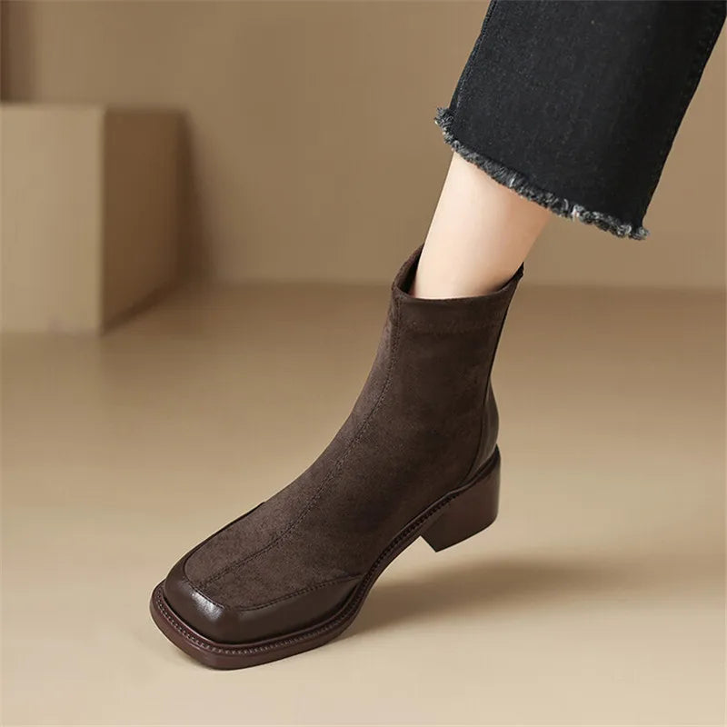 Neue Herbst-Winter Damenstiefel – Modische Chelsea-Stiefeletten mit eckiger Spitze für Damen, kurze Stiefel mit Blockabsatz, Botines Mujer in den Größen 34–43.