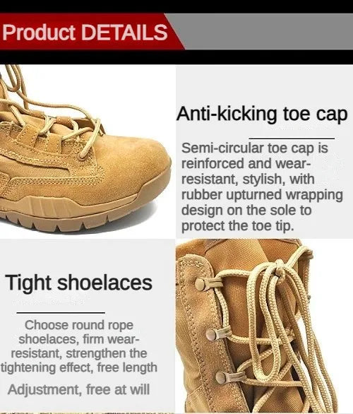 Hochgeschnittene wasserdichte Leder-Wanderarbeitsstiefel für Herren, rutschfest, leicht, Kampf- & Taktikstiefel, atmungsaktive Wüstenstiefel