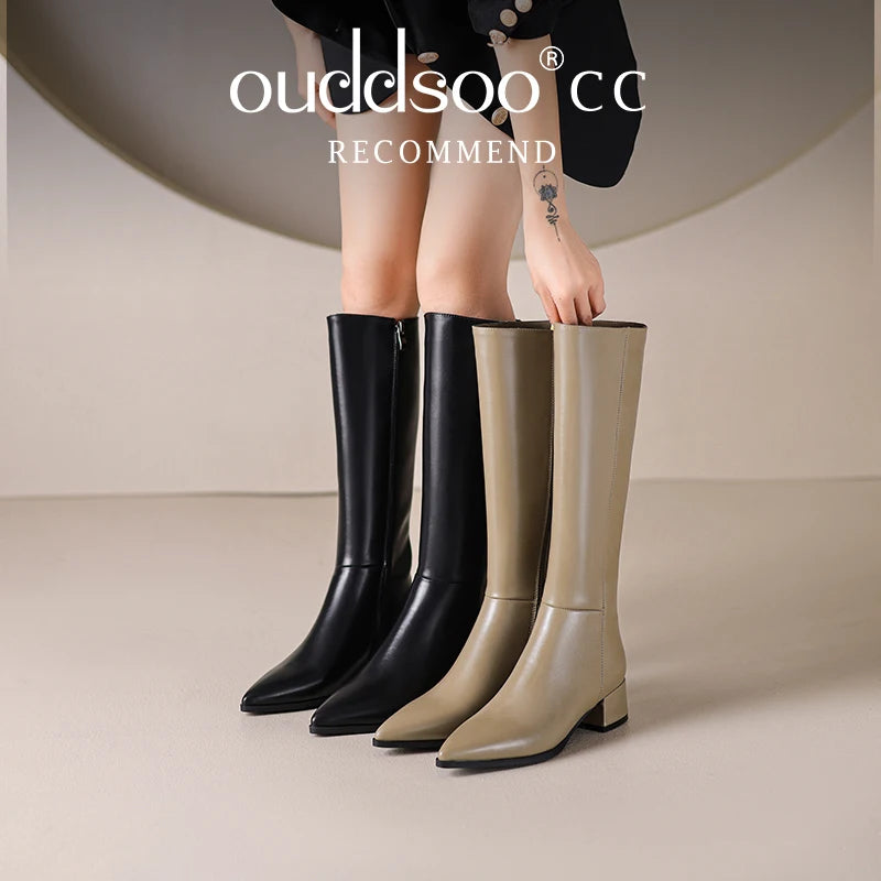 Ods Herbst Winter Damen Kniehohe Klassische Stretch Schlanke Lange Stiefel mit Dicken Hohen Absätzen, Quadratspitze, Schlichte Schuhe in Großen Größen 41 42 43 45