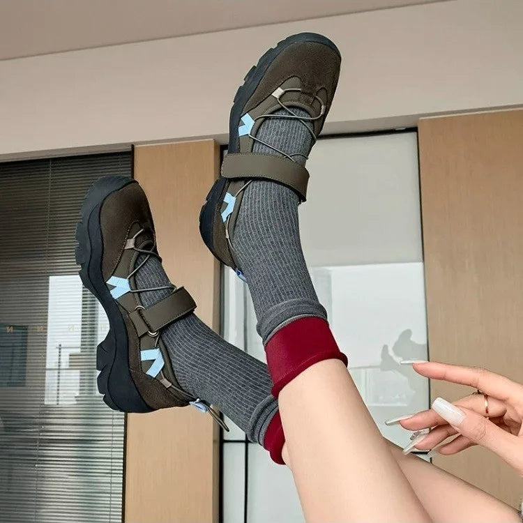 Hochwertige Damen-Ballerinas mit runder Spitze, flachem Design, atmungsaktiv, lässig, zum Hineinschlüpfen, Outdoor-tauglich, Mary-Jane-Stil.