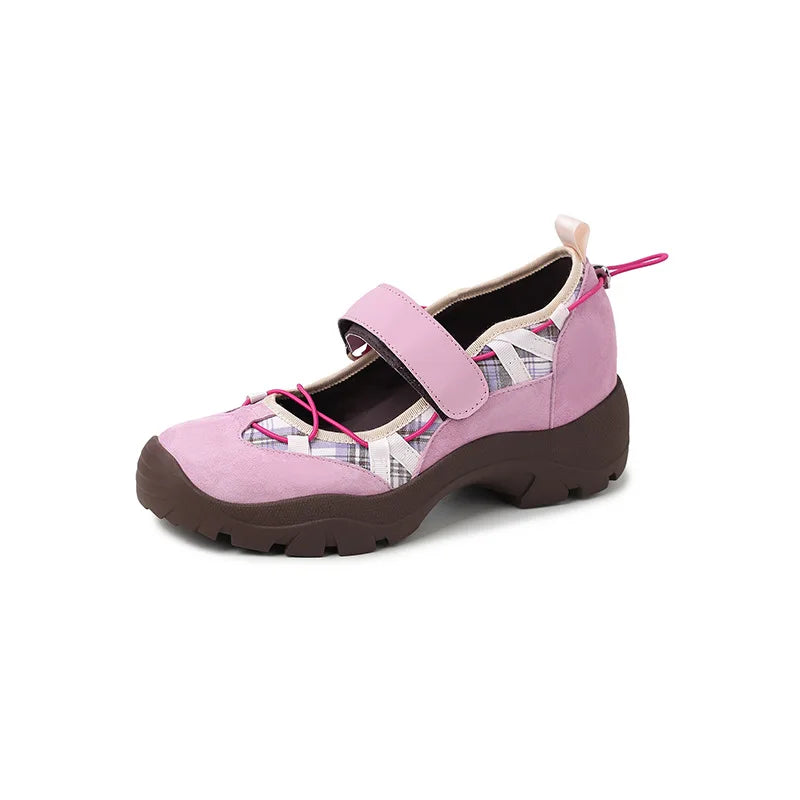 Hochwertige Damen-Ballerinas mit runder Spitze, flachem Design, atmungsaktiv, lässig, zum Hineinschlüpfen, Outdoor-tauglich, Mary-Jane-Stil.