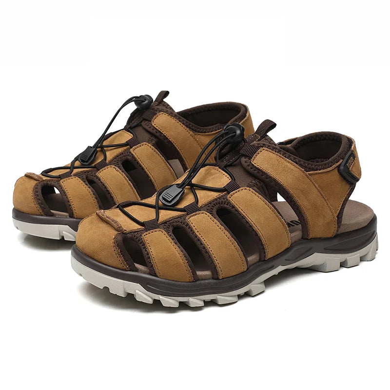 Erste-Schicht-Rindsleder Herren neue modische offene Zehen Freizeit-Sommersandalen für Herren, verstellbar, rutschfest, bequeme weiche Sohle für den Strand