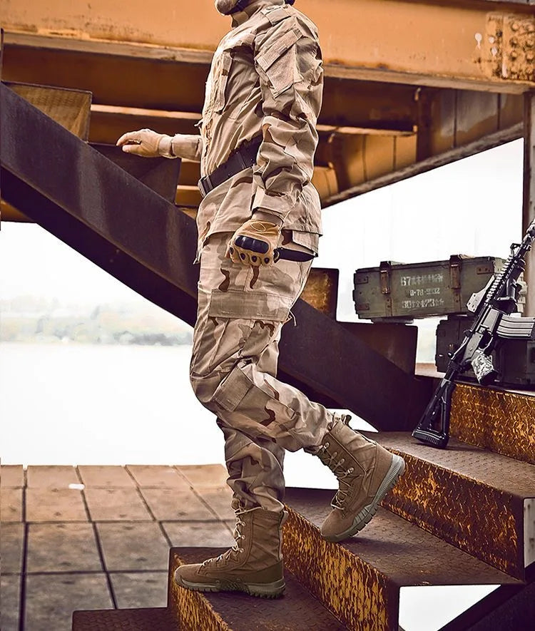 Hochgeschnittene wasserdichte Leder-Wanderarbeitsstiefel für Herren, rutschfest, leicht, Kampf- & Taktikstiefel, atmungsaktive Wüstenstiefel