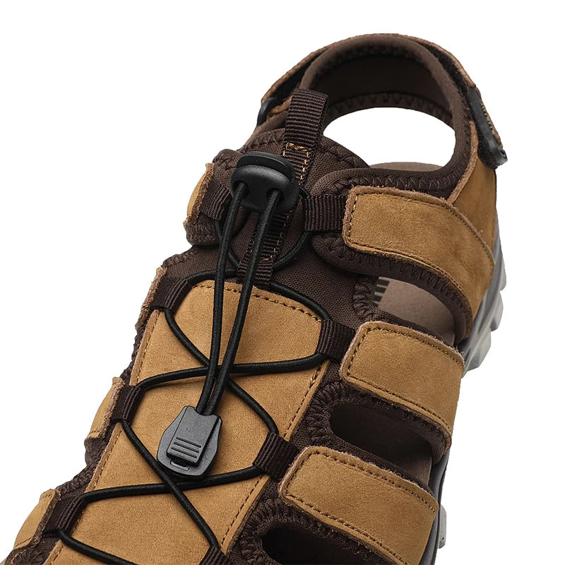 Erste-Schicht-Rindsleder Herren neue modische offene Zehen Freizeit-Sommersandalen für Herren, verstellbar, rutschfest, bequeme weiche Sohle für den Strand