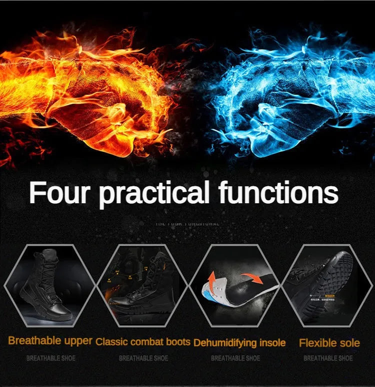 Hochgeschnittene wasserdichte Leder-Wanderarbeitsstiefel für Herren, rutschfest, leicht, Kampf- & Taktikstiefel, atmungsaktive Wüstenstiefel