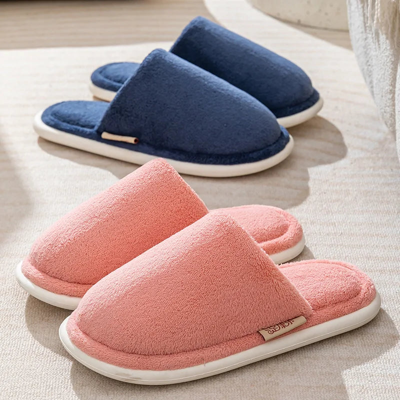 Hausschuhe aus Baumwolle für Damen, Winter mit dicker Sohle, 2024 neue warme Hausschuhe aus Wollstoff für Herren, Winter