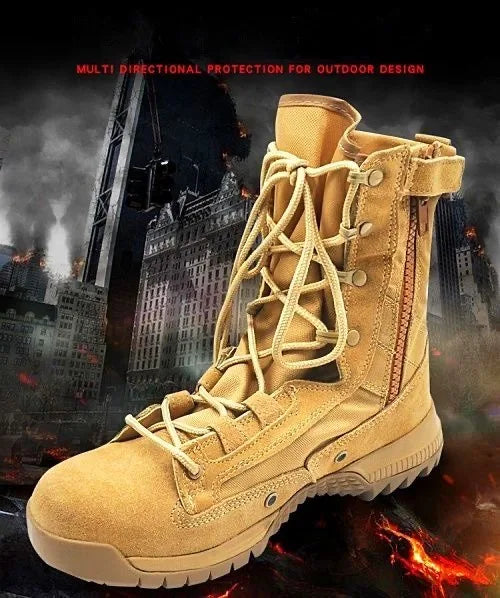 Hochgeschnittene wasserdichte Leder-Wanderarbeitsstiefel für Herren, rutschfest, leicht, Kampf- & Taktikstiefel, atmungsaktive Wüstenstiefel