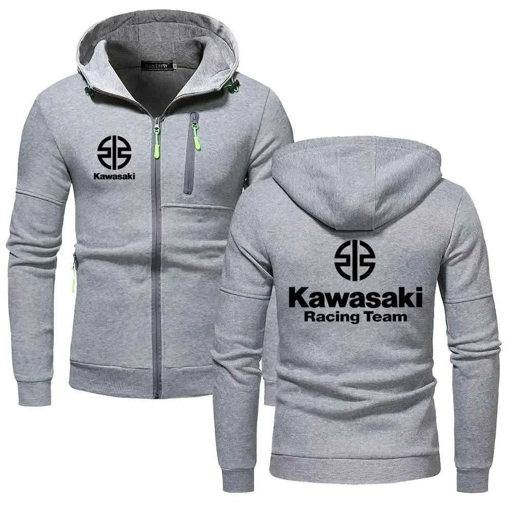 Kawasaki Logo Racing Motorradteam Herren Zip-Up Hoodie Frühling Herbst Übergröße Sweatshirt Neuer Sport Damen Jacken Mäntel
