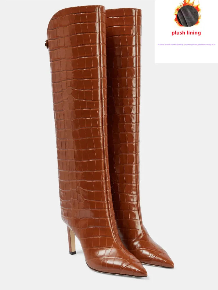 Damen-Stiefel mit schlanker Passform und hohen Absätzen, spitze High-Top-Stiefel, modische Herbst- und Winterstiefel für Damen in großen Größen