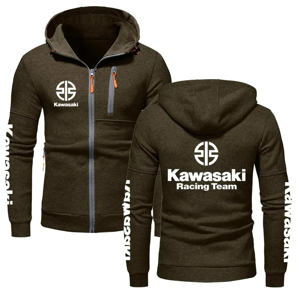 Kawasaki Logo Racing Motorradteam Herren Zip-Up Hoodie Frühling Herbst Übergröße Sweatshirt Neuer Sport Damen Jacken Mäntel