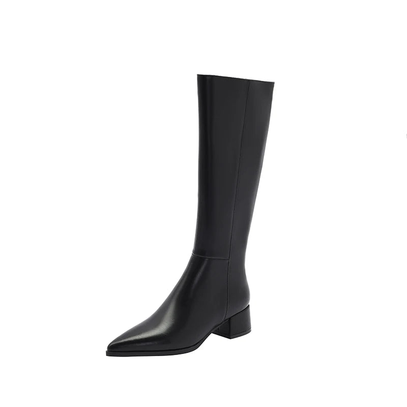 Ods Herbst Winter Damen Kniehohe Klassische Stretch Schlanke Lange Stiefel mit Dicken Hohen Absätzen, Quadratspitze, Schlichte Schuhe in Großen Größen 41 42 43 45