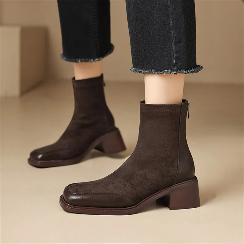Neue Herbst-Winter Damenstiefel – Modische Chelsea-Stiefeletten mit eckiger Spitze für Damen, kurze Stiefel mit Blockabsatz, Botines Mujer in den Größen 34–43.
