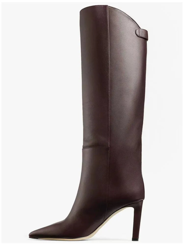 Damen-Stiefel mit schlanker Passform und hohen Absätzen, spitze High-Top-Stiefel, modische Herbst- und Winterstiefel für Damen in großen Größen