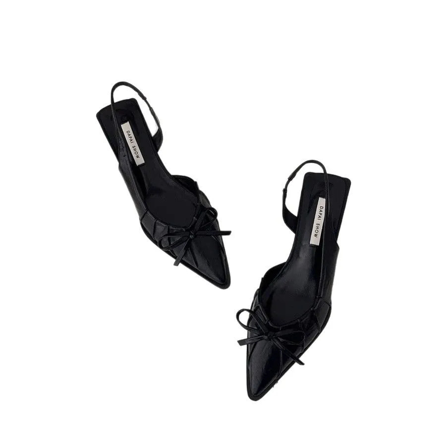 2025 Neue Sommer-Damenschuhe Modische Damen-Pumps mit spitzer Kappe Slingback mit niedrigen Absätzen Damensandalen Modischer Schleifen-Damenschuh