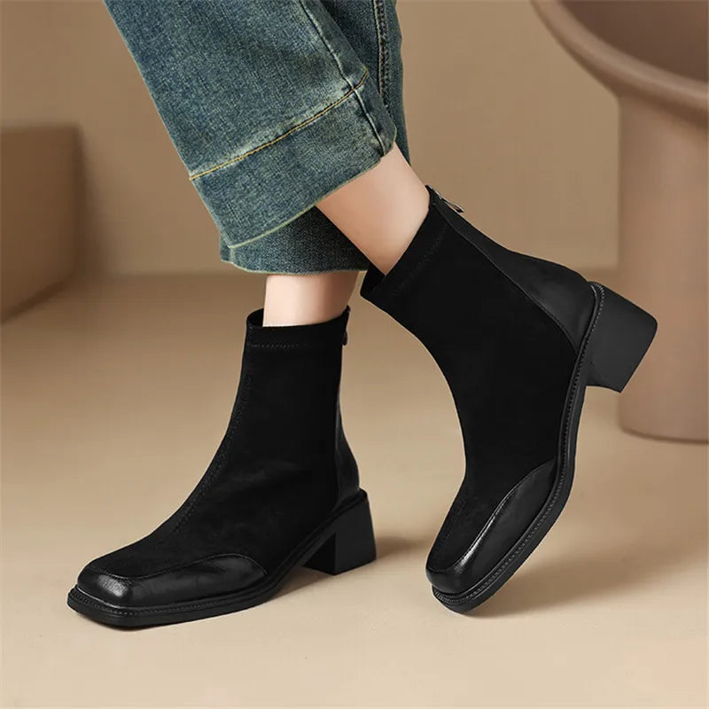 Neue Herbst-Winter Damenstiefel – Modische Chelsea-Stiefeletten mit eckiger Spitze für Damen, kurze Stiefel mit Blockabsatz, Botines Mujer in den Größen 34–43.
