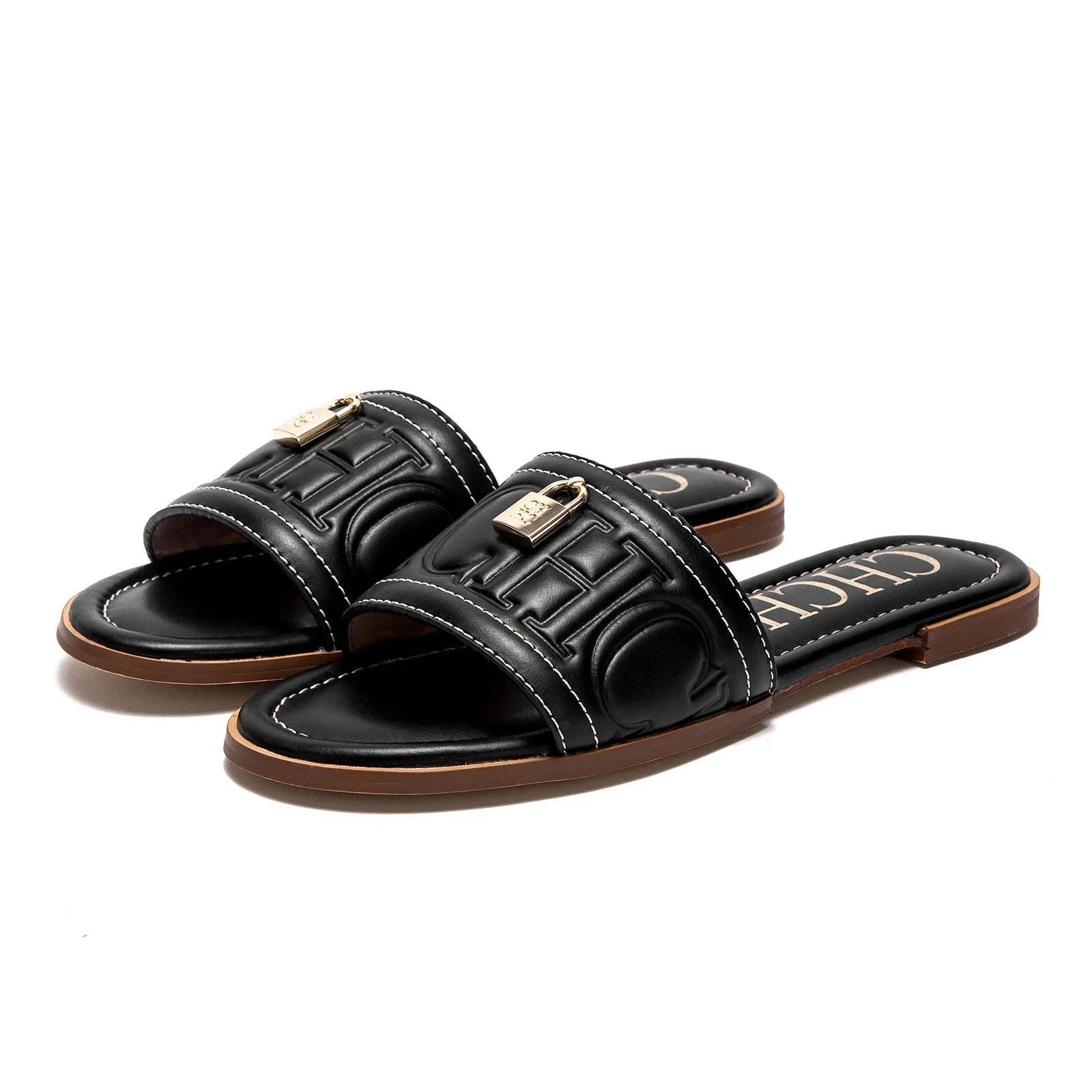 C-H Damen Ballerinas Sommer Neu Einfarbige Geprägte Sandalen Schlichte Modische Pantoffeln Für Schülerinnen Schuhe