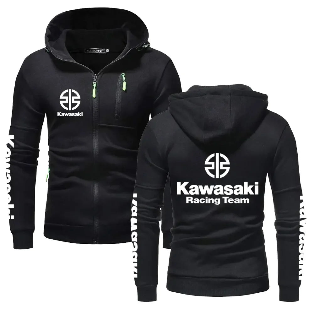Kawasaki Logo Racing Motorradteam Herren Zip-Up Hoodie Frühling Herbst Übergröße Sweatshirt Neuer Sport Damen Jacken Mäntel