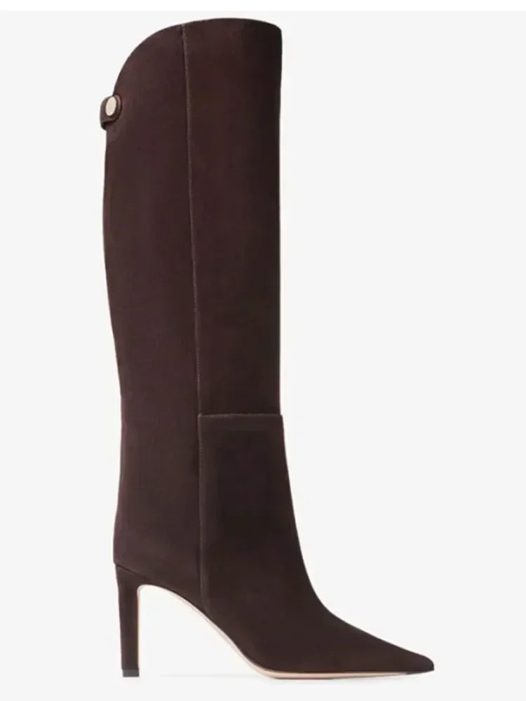 Damen-Stiefel mit schlanker Passform und hohen Absätzen, spitze High-Top-Stiefel, modische Herbst- und Winterstiefel für Damen in großen Größen
