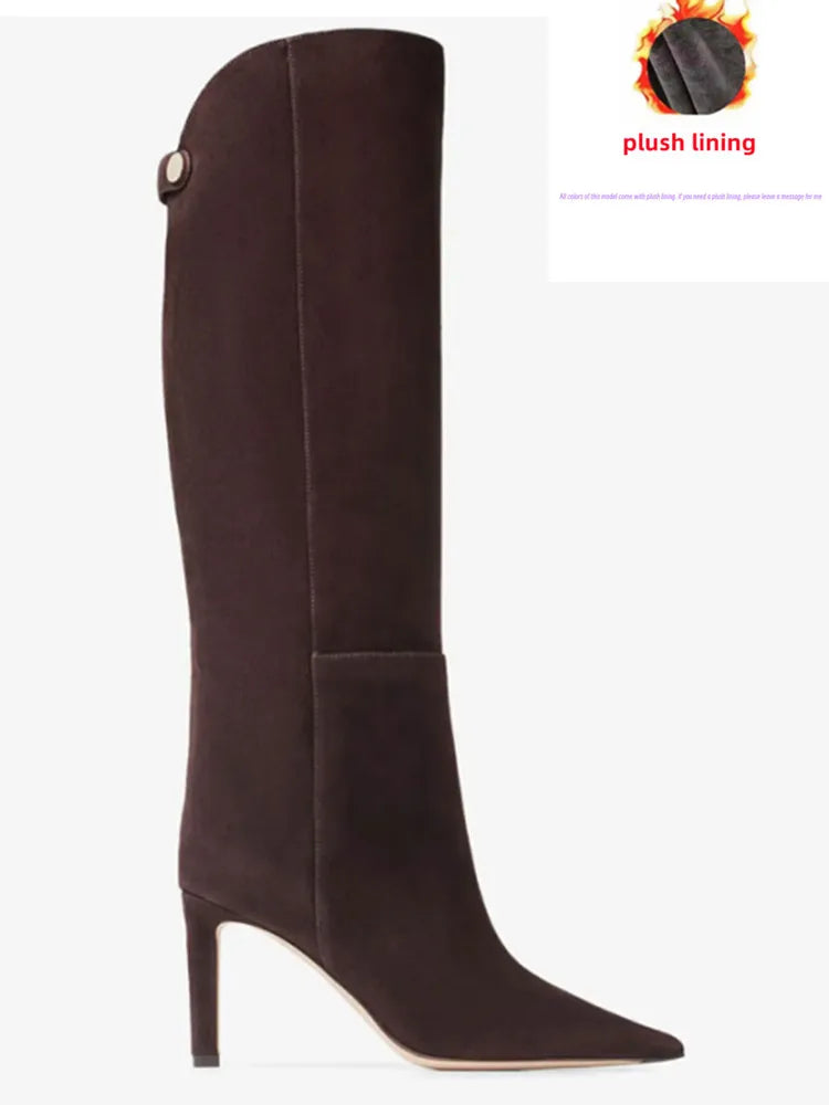 Damen-Stiefel mit schlanker Passform und hohen Absätzen, spitze High-Top-Stiefel, modische Herbst- und Winterstiefel für Damen in großen Größen