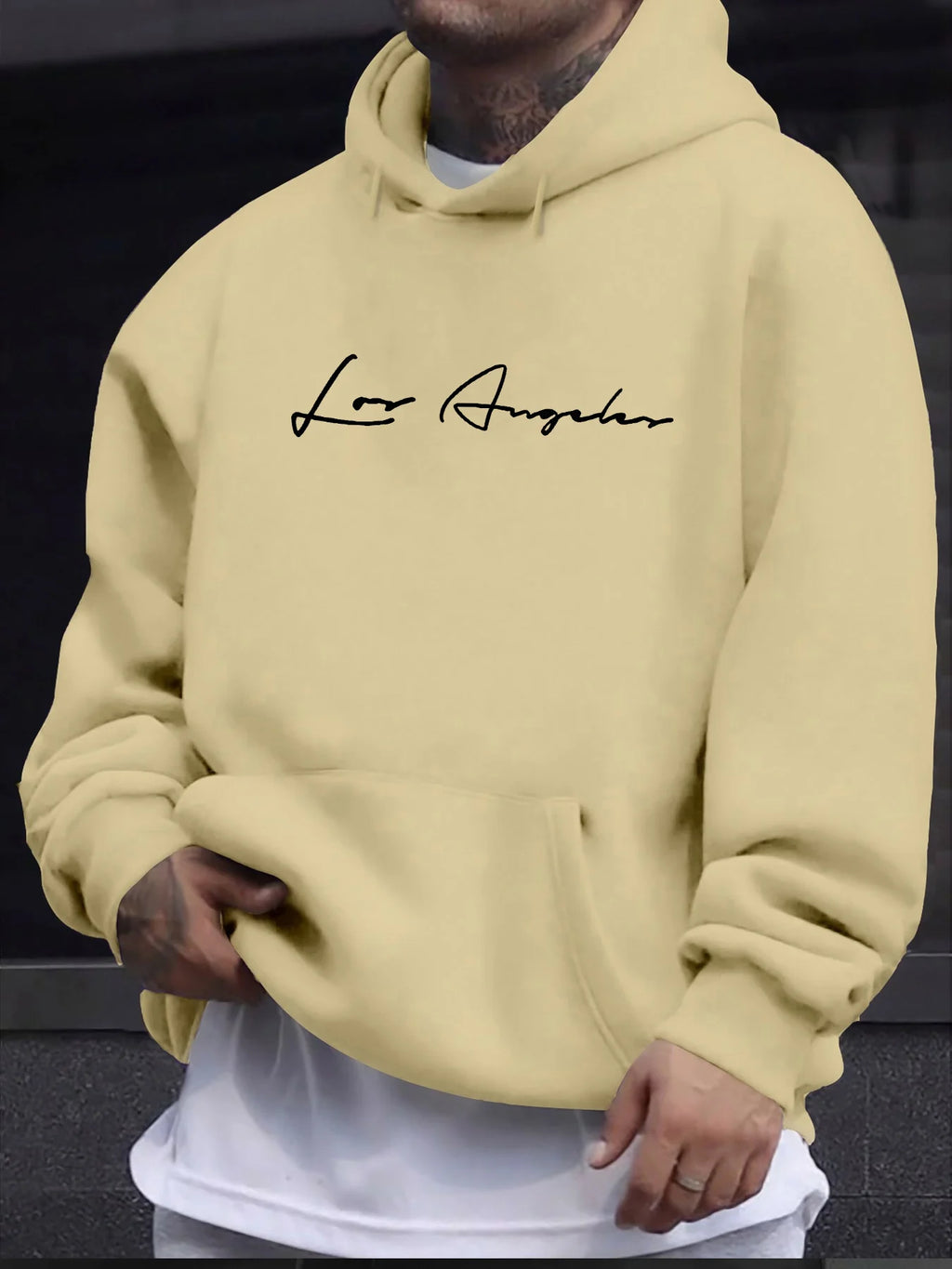 Lässiges Herren-Sweatshirt für Herbst und Winter, locker geschnitten mit Kapuze, Los Angeles-Schriftzug, langärmelig und warm als Pullover