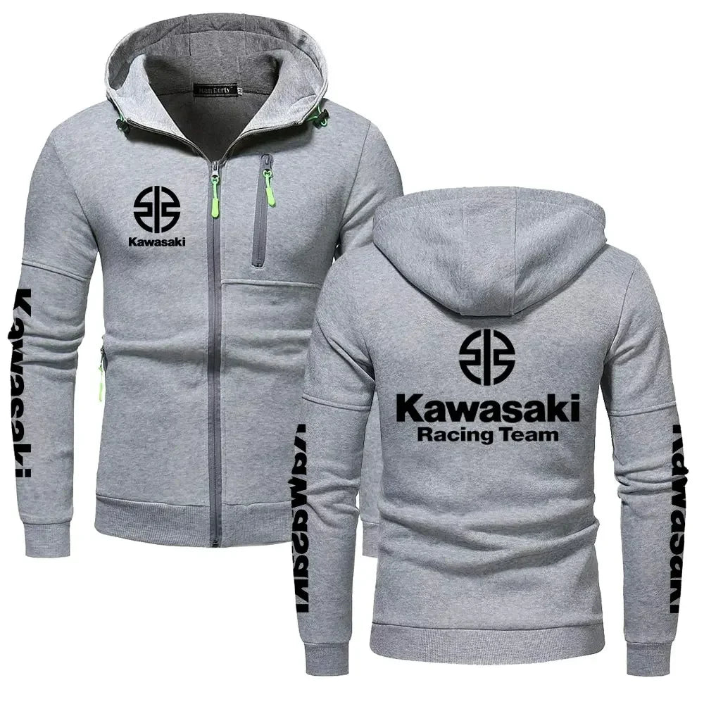 Kawasaki Logo Racing Motorradteam Herren Zip-Up Hoodie Frühling Herbst Übergröße Sweatshirt Neuer Sport Damen Jacken Mäntel