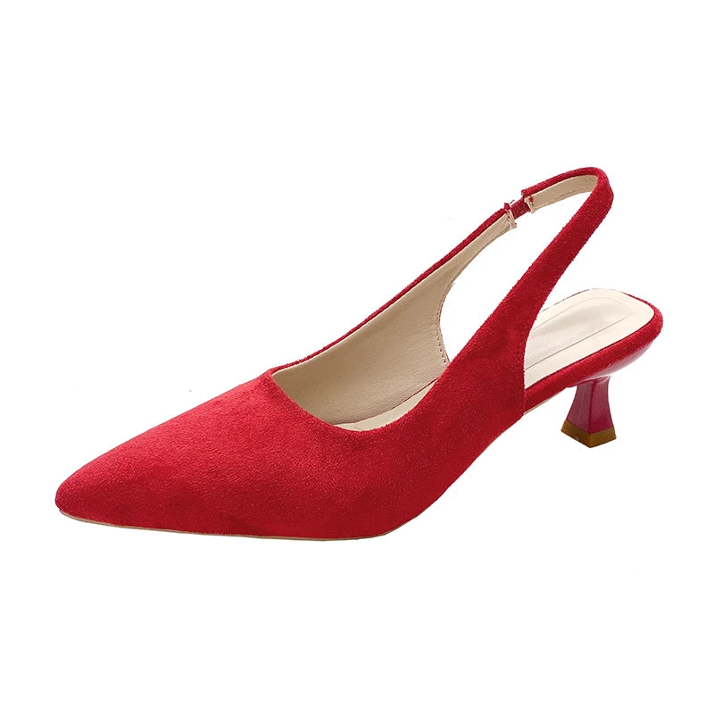 Neue Damen-Sandalen mit spitzer Kappe, elegante Schuhe mit niedrigem Absatz, sommerliche Mode, Slingback-Pantoletten, Pumps, Abendschuhe