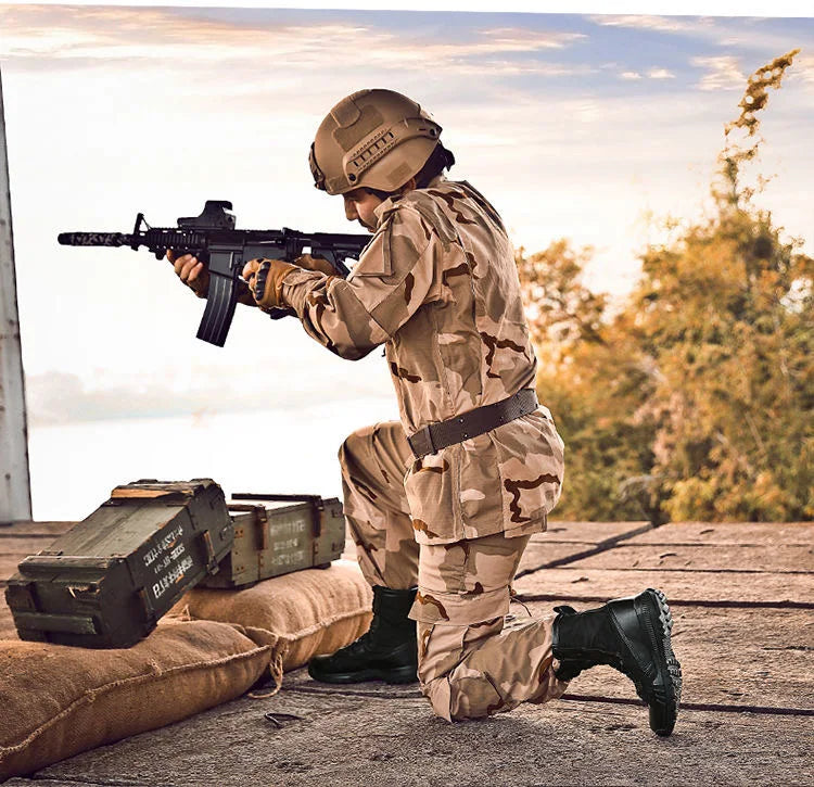 Hochgeschnittene wasserdichte Leder-Wanderarbeitsstiefel für Herren, rutschfest, leicht, Kampf- & Taktikstiefel, atmungsaktive Wüstenstiefel