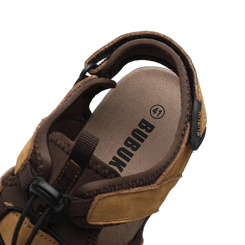 Erste-Schicht-Rindsleder Herren neue modische offene Zehen Freizeit-Sommersandalen für Herren, verstellbar, rutschfest, bequeme weiche Sohle für den Strand