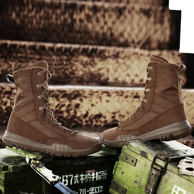 Hochgeschnittene wasserdichte Leder-Wanderarbeitsstiefel für Herren, rutschfest, leicht, Kampf- & Taktikstiefel, atmungsaktive Wüstenstiefel