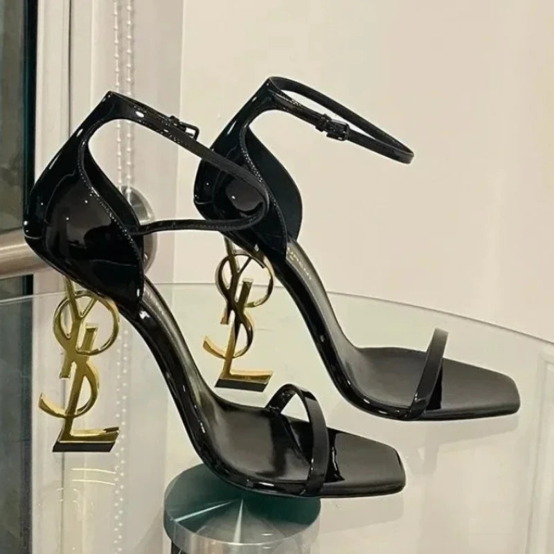 Damen Sommerneuheit 2025: Luxus-Designermarke, sexy spitze High Heels, elegante Slip-On-Partyschuhe, Damensandalen, Zapatos