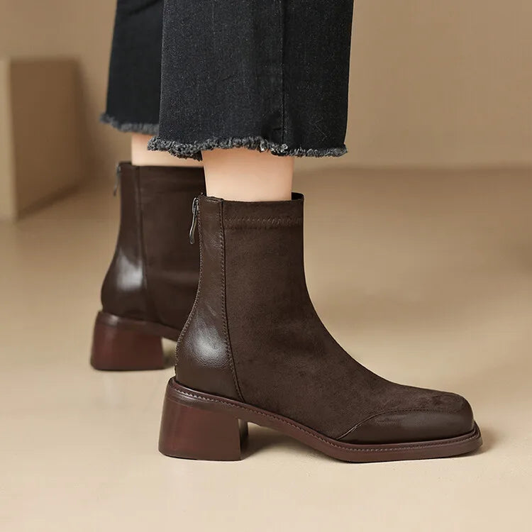 Neue Herbst-Winter Damenstiefel – Modische Chelsea-Stiefeletten mit eckiger Spitze für Damen, kurze Stiefel mit Blockabsatz, Botines Mujer in den Größen 34–43.