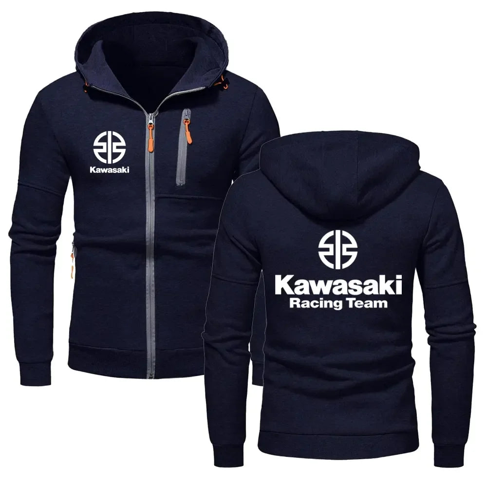 Kawasaki Logo Racing Motorradteam Herren Zip-Up Hoodie Frühling Herbst Übergröße Sweatshirt Neuer Sport Damen Jacken Mäntel