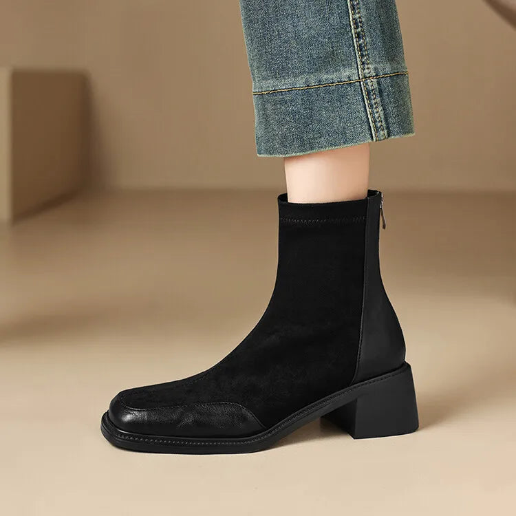 Neue Herbst-Winter Damenstiefel – Modische Chelsea-Stiefeletten mit eckiger Spitze für Damen, kurze Stiefel mit Blockabsatz, Botines Mujer in den Größen 34–43.