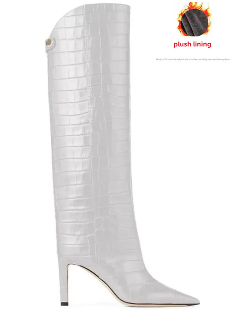 Damen-Stiefel mit schlanker Passform und hohen Absätzen, spitze High-Top-Stiefel, modische Herbst- und Winterstiefel für Damen in großen Größen