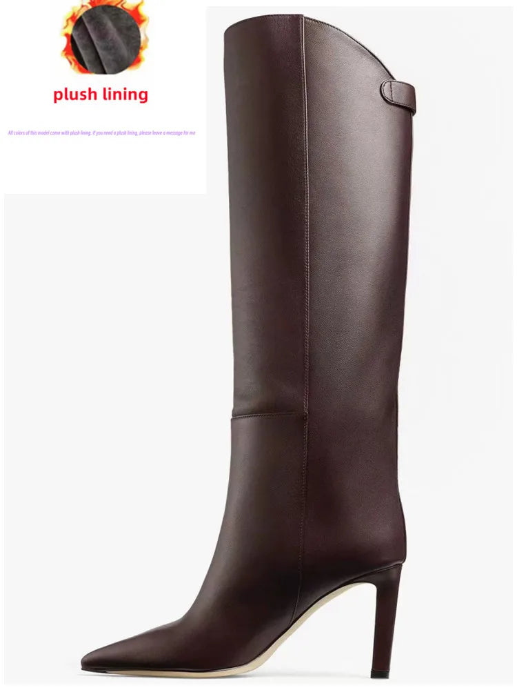 Damen-Stiefel mit schlanker Passform und hohen Absätzen, spitze High-Top-Stiefel, modische Herbst- und Winterstiefel für Damen in großen Größen