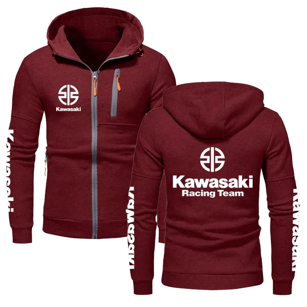 Kawasaki Logo Racing Motorradteam Herren Zip-Up Hoodie Frühling Herbst Übergröße Sweatshirt Neuer Sport Damen Jacken Mäntel