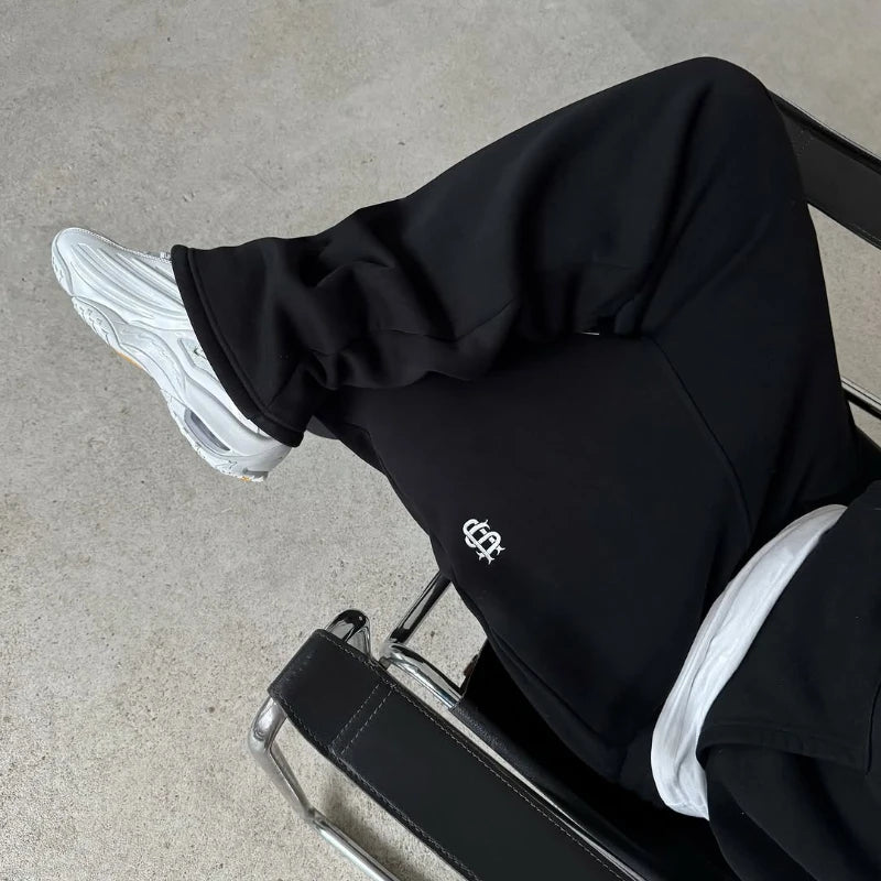 Y2K Herren Jogger Lockeres Su-Logo Stickerei an den Beinabschlüssen Weit geschnittene Hosen Extragroße Taschen Modische Partnerhosen Gerade geschnittene Hosen