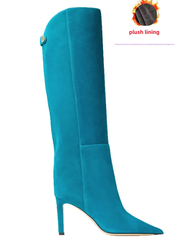 Damen-Stiefel mit schlanker Passform und hohen Absätzen, spitze High-Top-Stiefel, modische Herbst- und Winterstiefel für Damen in großen Größen