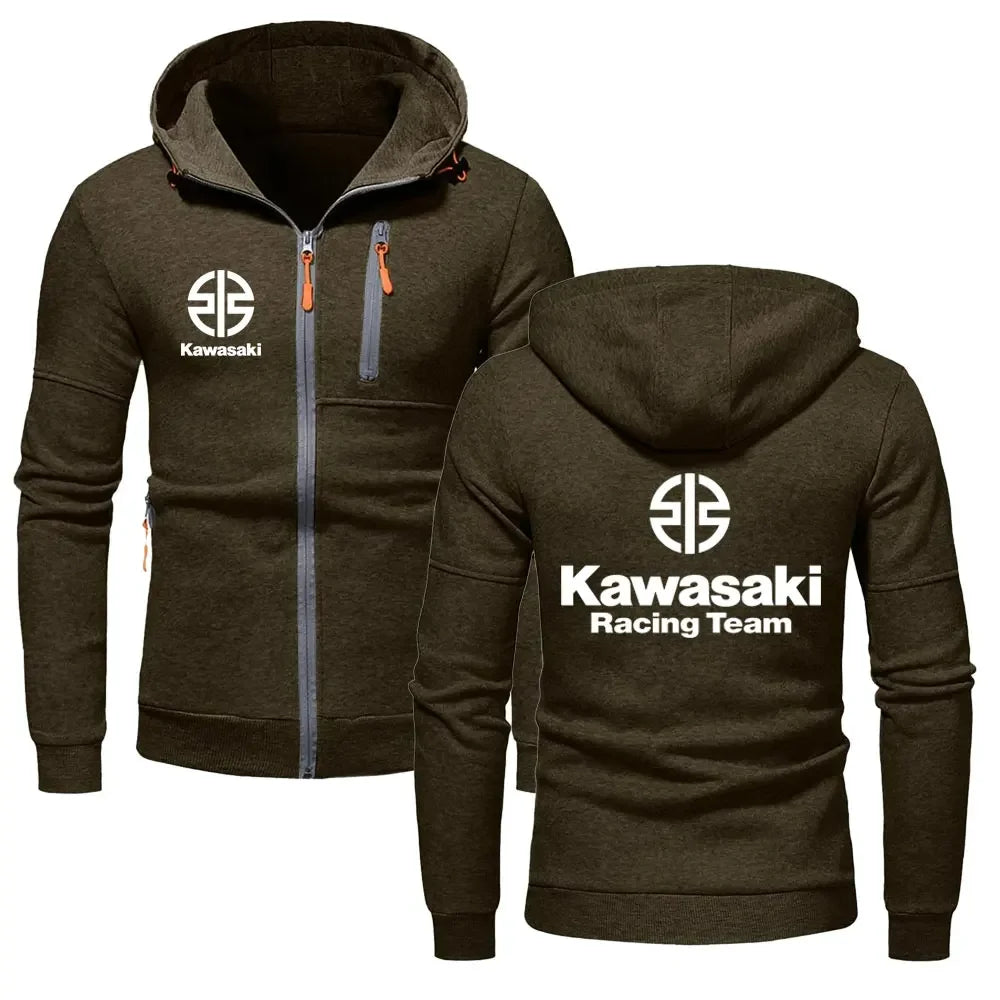 Kawasaki Logo Racing Motorradteam Herren Zip-Up Hoodie Frühling Herbst Übergröße Sweatshirt Neuer Sport Damen Jacken Mäntel
