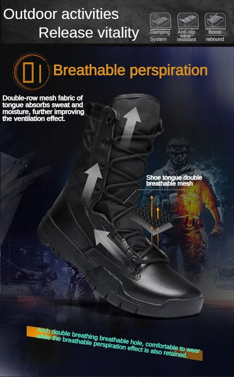 Hochgeschnittene wasserdichte Leder-Wanderarbeitsstiefel für Herren, rutschfest, leicht, Kampf- & Taktikstiefel, atmungsaktive Wüstenstiefel