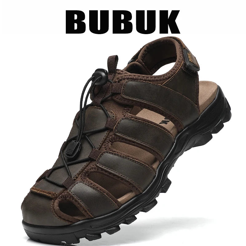 Erste-Schicht-Rindsleder Herren neue modische offene Zehen Freizeit-Sommersandalen für Herren, verstellbar, rutschfest, bequeme weiche Sohle für den Strand