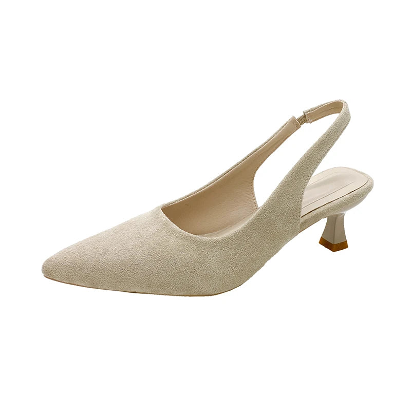 Neue Damen-Sandalen mit spitzer Kappe, elegante Schuhe mit niedrigem Absatz, sommerliche Mode, Slingback-Pantoletten, Pumps, Abendschuhe