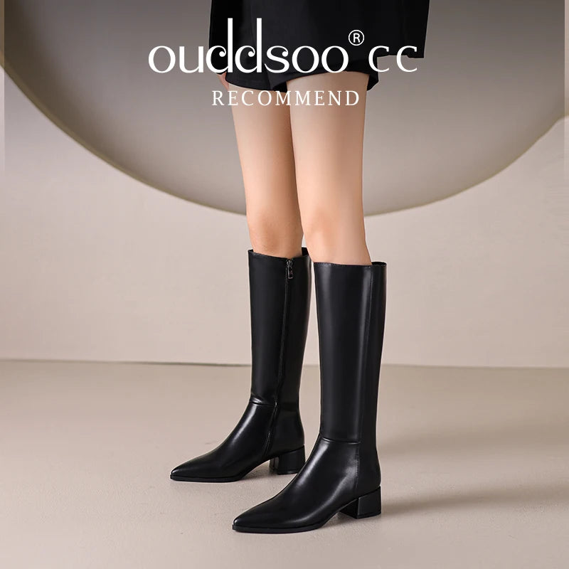Ods Herbst Winter Damen Kniehohe Klassische Stretch Schlanke Lange Stiefel mit Dicken Hohen Absätzen, Quadratspitze, Schlichte Schuhe in Großen Größen 41 42 43 45