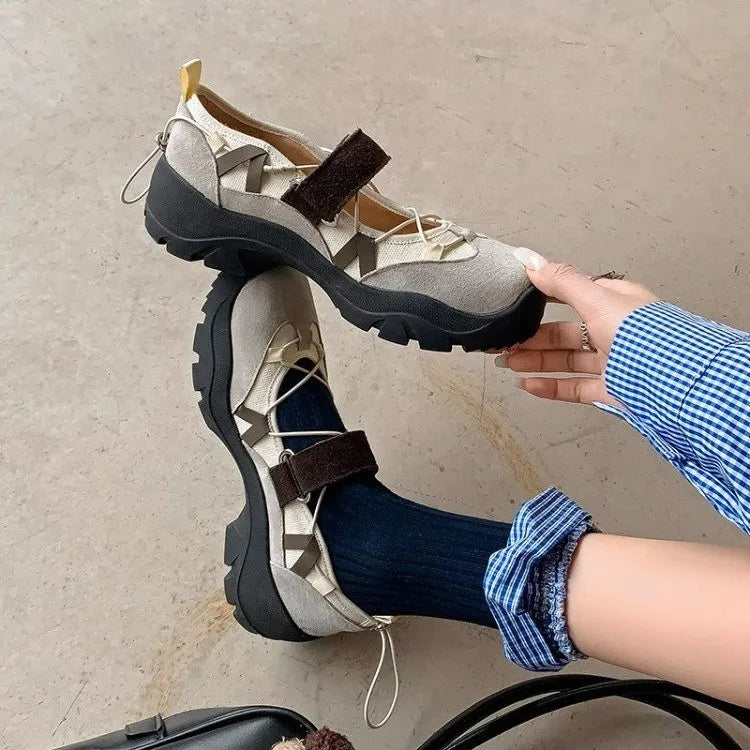 Hochwertige Damen-Ballerinas mit runder Spitze, flachem Design, atmungsaktiv, lässig, zum Hineinschlüpfen, Outdoor-tauglich, Mary-Jane-Stil.