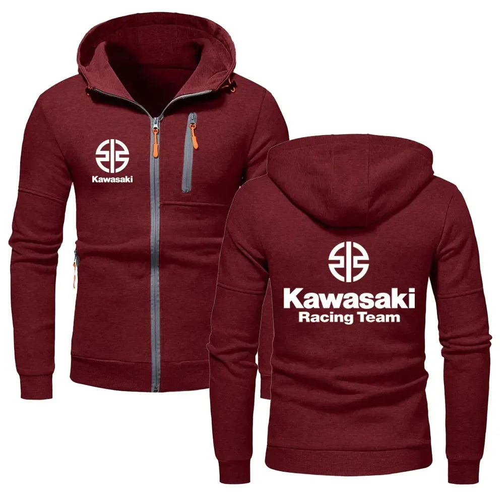Kawasaki Logo Racing Motorradteam Herren Zip-Up Hoodie Frühling Herbst Übergröße Sweatshirt Neuer Sport Damen Jacken Mäntel